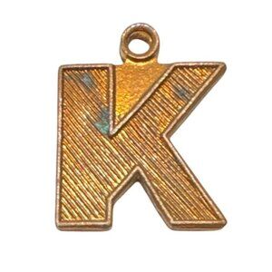 Letter K Charm Pendant Gold Tone Metal .5" Wide